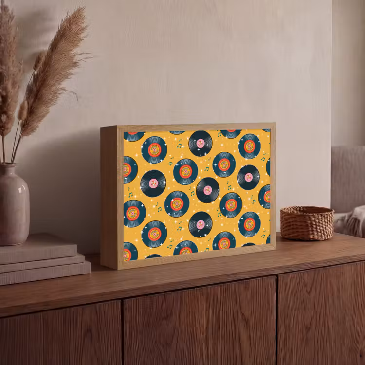 Muziek - Patroon - Geel Light Box met batterij (Wandlamp) middel 907 -sfeer2