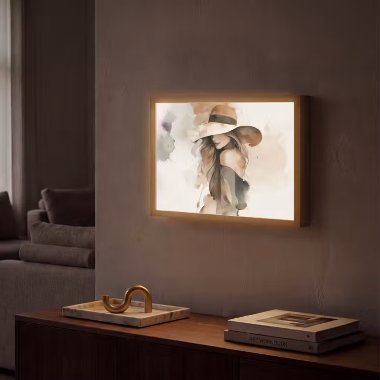 Mysterieus - Vrouw - Sepia Light Box met batterij (Wandlamp) middel -sfeer1
