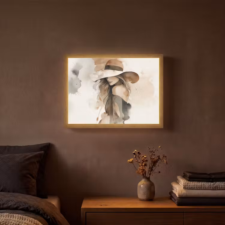 Mysterieus - Vrouw - Sepia Light Box met batterij (Wandlamp) middel -sfeer4