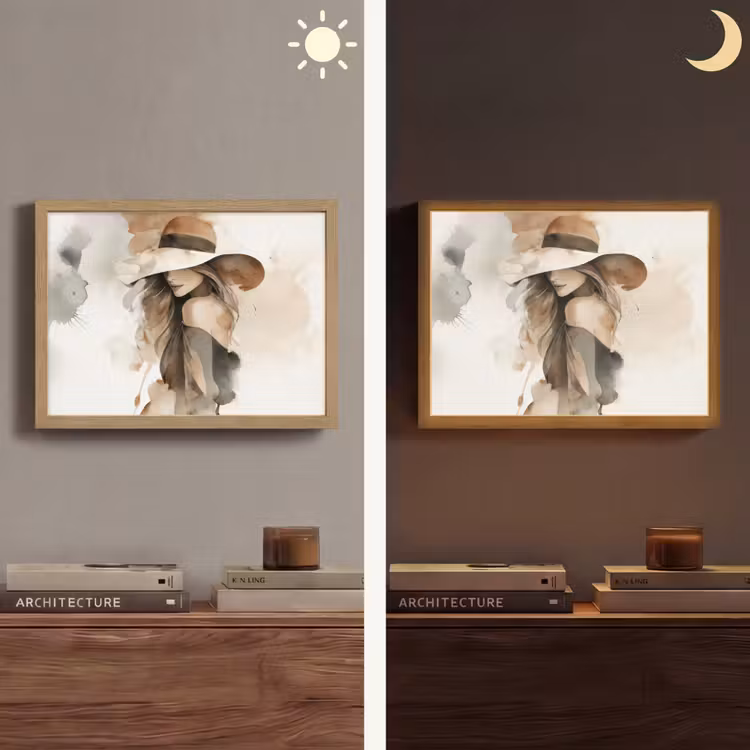 Mysterieus - Vrouw - Sepia Light Box met batterij (Wandlamp) middel -sfeer3