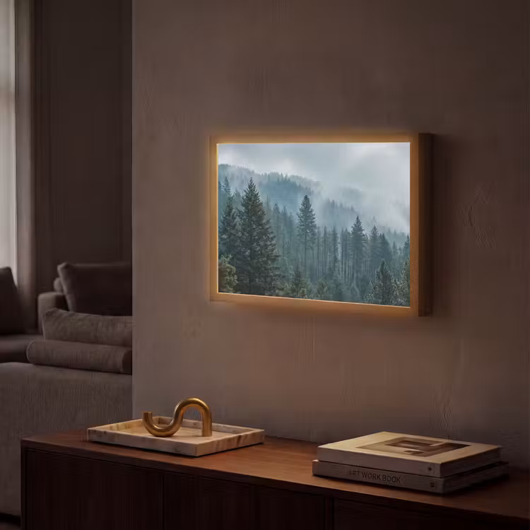 Naaldwoud - Bergen - Mist Light Box met batterij (Wandlamp) middel -sfeer1