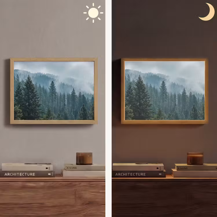 Naaldwoud - Bergen - Mist Light Box met batterij (Wandlamp) middel -sfeer3