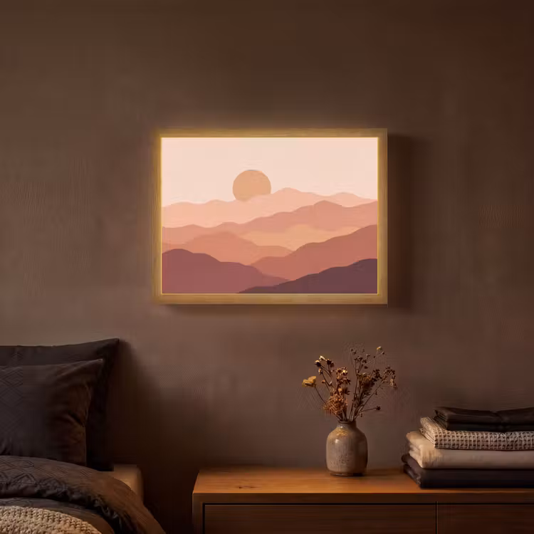 Natuur - Heuvels - Abstract - Modern - Oranje Light Box met batterij (Wandlamp) middel -sfeer4