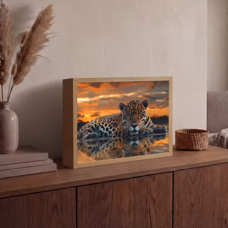 Natuur - Luipaard - Dier - Zonsondergang - Modern Light Box met batterij (Wandlamp) middel -sfeer2