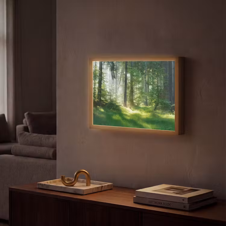 Natuur - Bomen - Bos - Groen - Zon - Gras - Planten Light Box met batterij (Wandlamp) middel -sfeer1