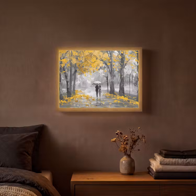Natuur - Geel - Park - Zwart - Wit Light Box met batterij (Wandlamp) middel -sfeer4
