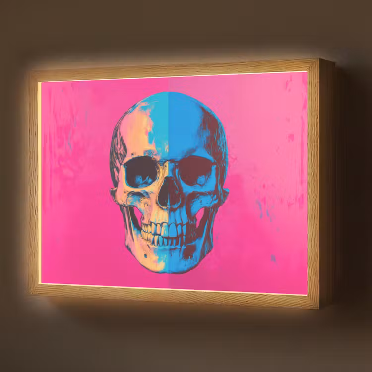 Neon - Blauw - Pop-art - Schedel Light Box met batterij (Wandlamp) middel -z3d_website