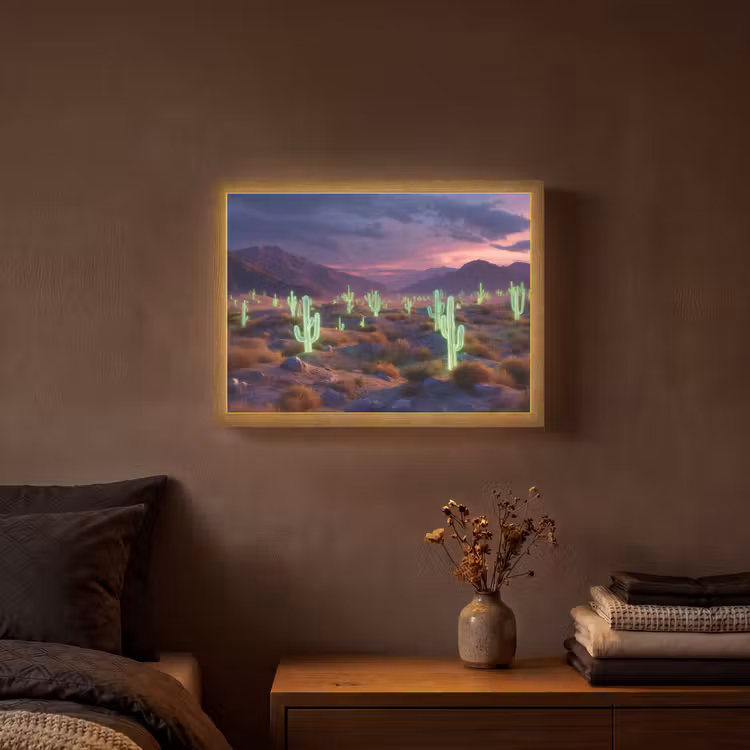 Neon cactussen - Woestijn - Zonsondergang Light Box met batterij (Wandlamp) middel -sfeer4
