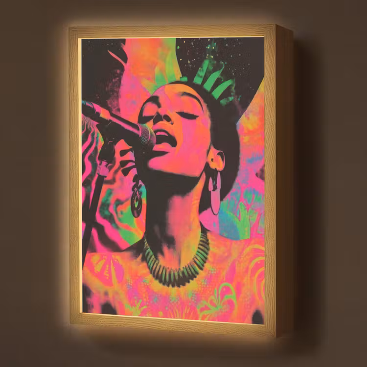 Neon - Vrouw - Microfoon Light Box met batterij (Wandlamp) middel -z3d_website