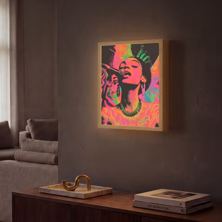Neon - Vrouw - Microfoon Light Box met batterij (Wandlamp) middel -sfeer1