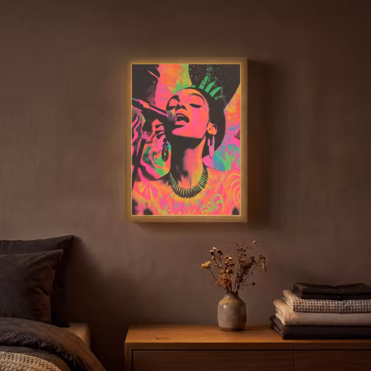 Neon - Vrouw - Microfoon Light Box met batterij (Wandlamp) middel -sfeer4