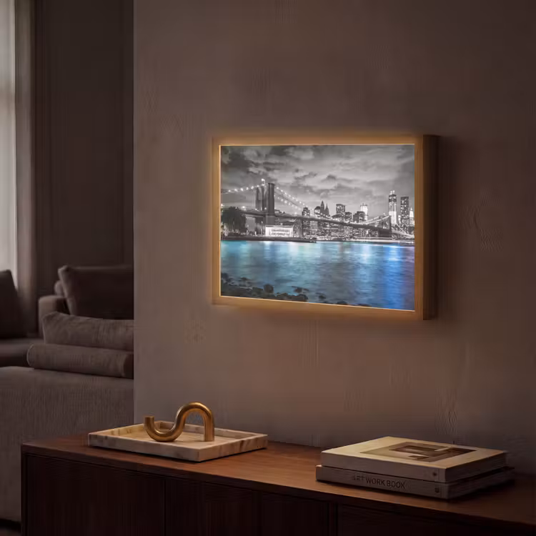 New York - Skyline - Stad - Blauw Light Box met batterij (Wandlamp) middel -sfeer1