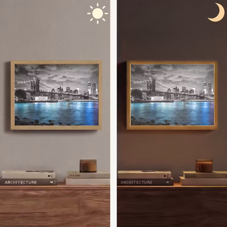 New York - Skyline - Stad - Blauw Light Box met batterij (Wandlamp) middel -sfeer3