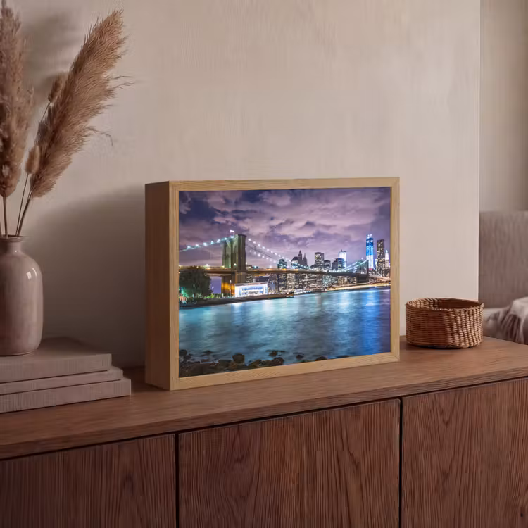 New York - Skyline - Stad - Kleuren Light Box met batterij (Wandlamp) middel -sfeer2