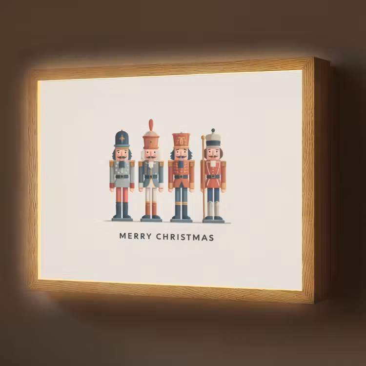 Notenkrakers - Minimalistisch - Kerst - Beige Light Box met batterij (Wandlamp) middel -z3d_website