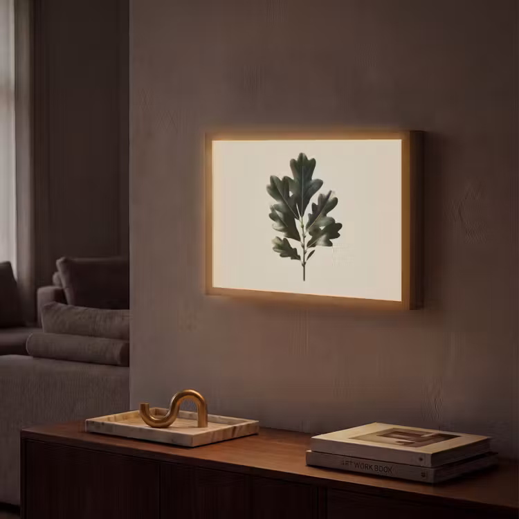 Eikenbladeren - Beige - Groen - Golvende randen Light Box met batterij (Wandlamp) middel -sfeer1
