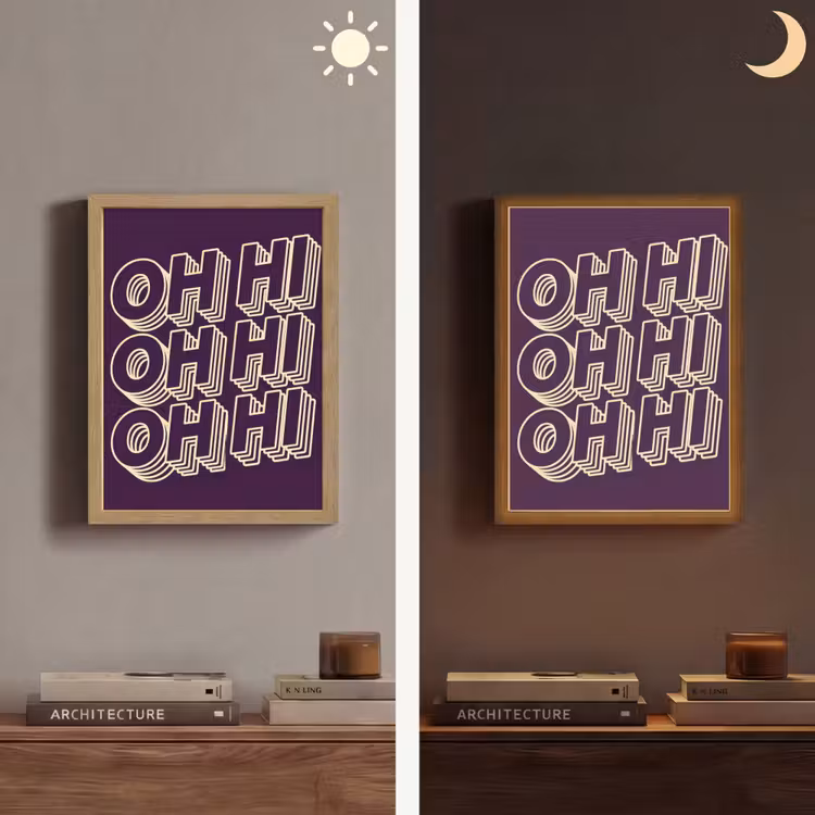 Oh hi - Paars - 3D Light Box met batterij (Wandlamp) middel -sfeer3