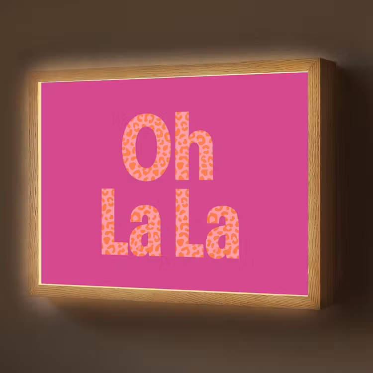 Oh la la - Luipaardprint - Roze Light Box met batterij (Wandlamp) middel -z3d_website