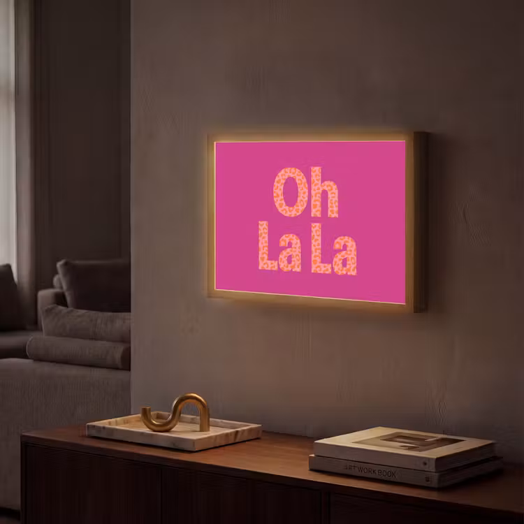 Oh la la - Luipaardprint - Roze Light Box met batterij (Wandlamp) middel -sfeer1