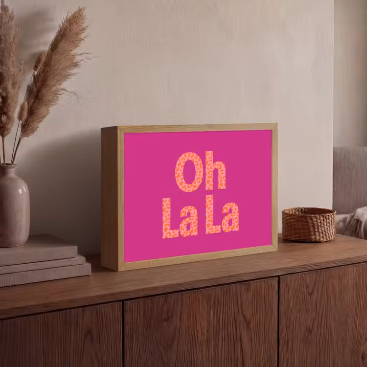 Oh la la - Luipaardprint - Roze Light Box met batterij (Wandlamp) middel -sfeer2