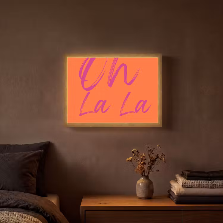 Oh la la - Oranje - Roze - Grafisch Light Box met batterij (Wandlamp) middel -sfeer4