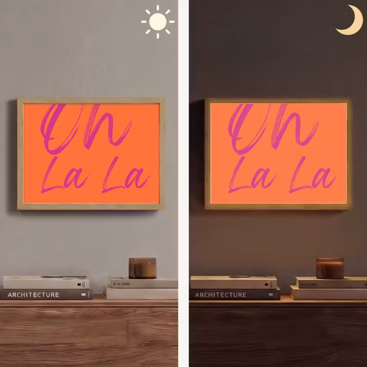 Oh la la - Oranje - Roze - Grafisch Light Box met batterij (Wandlamp) middel -sfeer3
