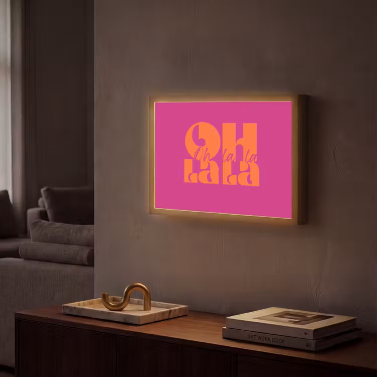 Oh la la - Roze - Oranje - Gestapelde letters Light Box met batterij (Wandlamp) middel -sfeer1