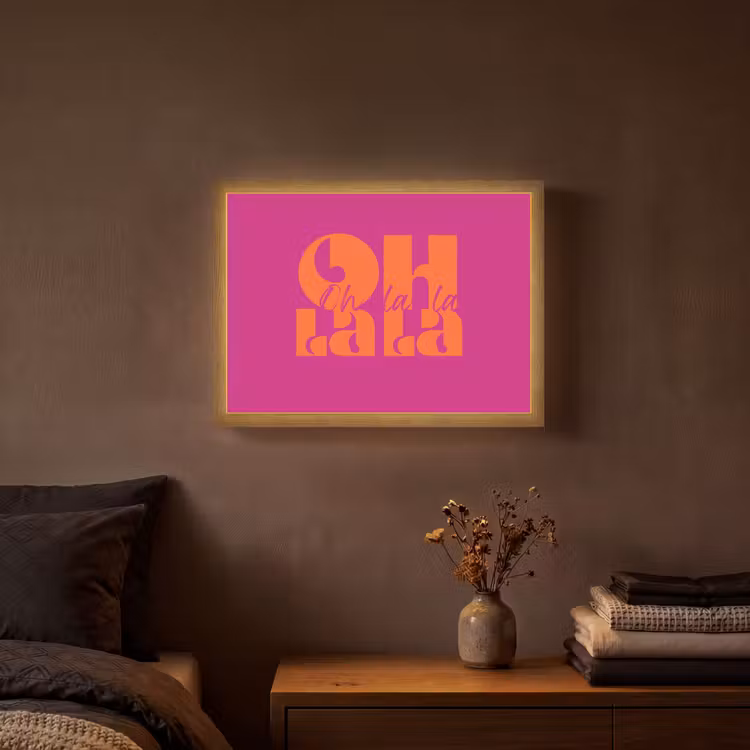 Oh la la - Roze - Oranje - Gestapelde letters Light Box met batterij (Wandlamp) middel -sfeer4