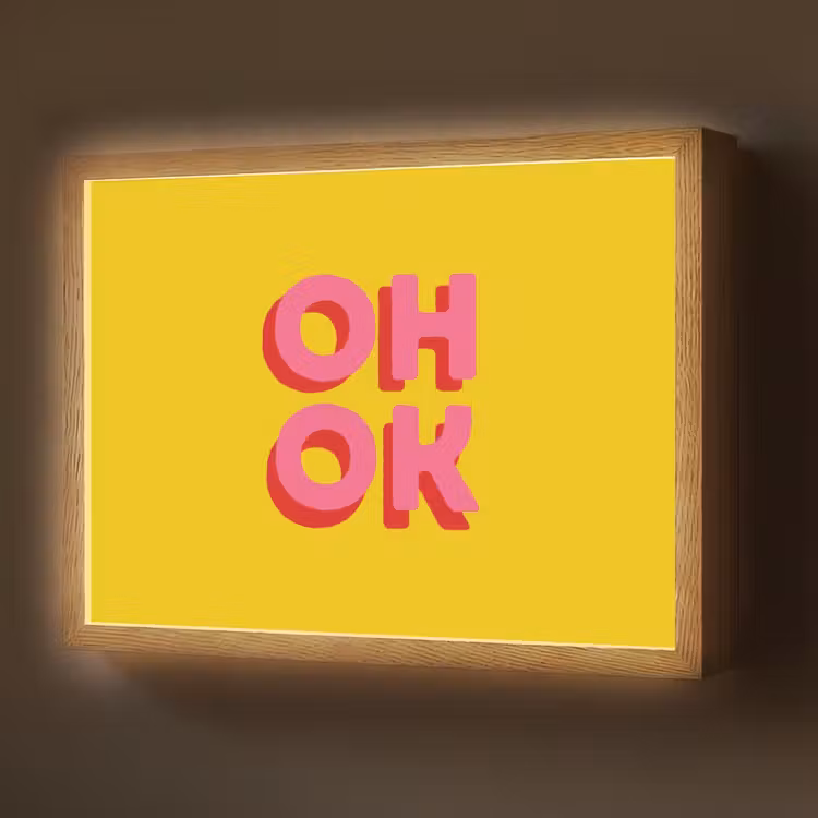 Oh ok - 3D - Geel - Roze Light Box met batterij (Wandlamp) middel -z3d_website