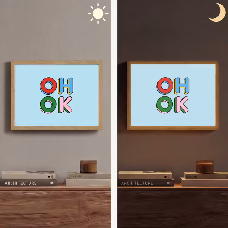 Oh ok - Blauw - Kleurrijk Light Box met batterij (Wandlamp) middel -sfeer3