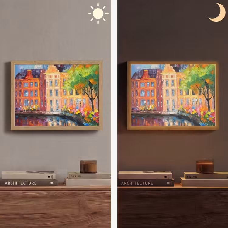 Olieverf - Amsterdam - Kunst - Kleurrijk Light Box met batterij (Wandlamp) middel -sfeer3