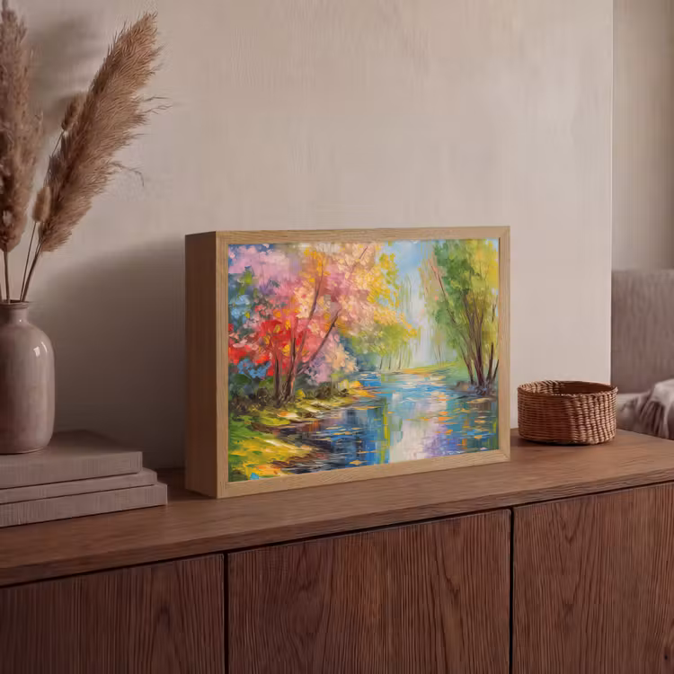 Olieverf - Landschap - Natuur - Kleurrijk Light Box met batterij (Wandlamp) middel -sfeer2