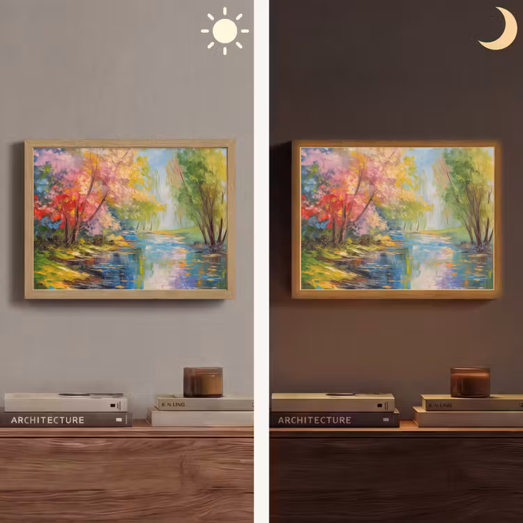 Olieverf - Landschap - Natuur - Kleurrijk Light Box met batterij (Wandlamp) middel -sfeer3