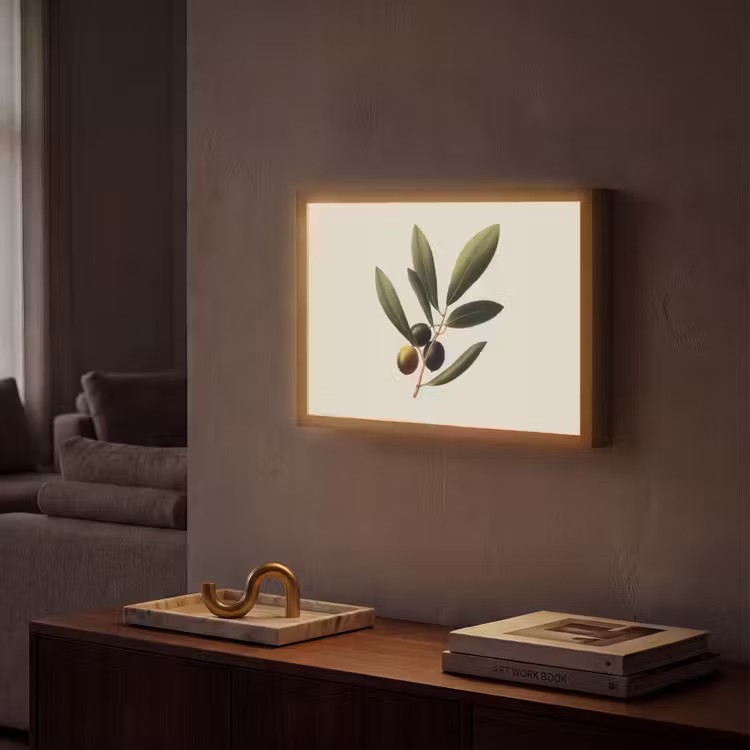 Olijftak - Donkergroen - Olijven Light Box met batterij (Wandlamp) middel -sfeer1