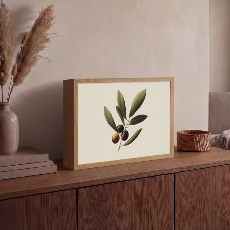 Olijftak - Donkergroen - Olijven Light Box met batterij (Wandlamp) middel -sfeer2