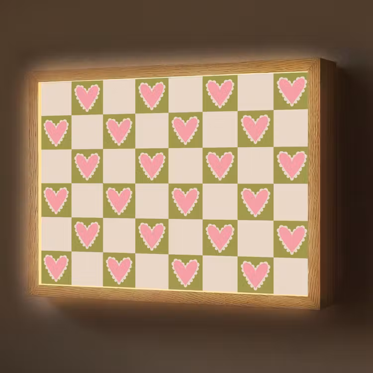 Olijfgroen - Hartjes - Patroon - Retro Light Box met batterij (Wandlamp) middel 907 -z3d_website