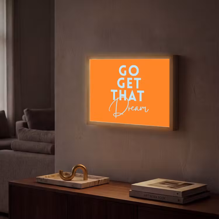 Oranje - Blauw - Go get that dream Light Box met batterij (Wandlamp) middel -sfeer1