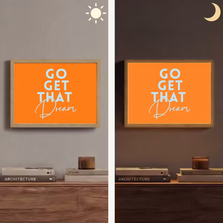 Oranje - Blauw - Go get that dream Light Box met batterij (Wandlamp) middel -sfeer3