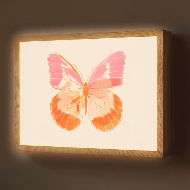 Oranje - Vlinder - Minimalistisch Light Box met batterij (Wandlamp) middel -z3d_website