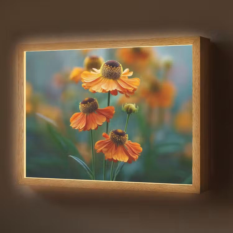 Oranje bloemen - Levendig - Wazige achtergrond Light Box met batterij (Wandlamp) middel -z3d_website