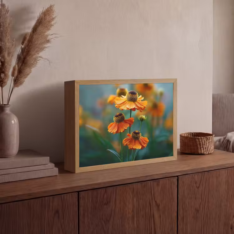Oranje bloemen - Levendig - Wazige achtergrond Light Box met batterij (Wandlamp) middel -sfeer2