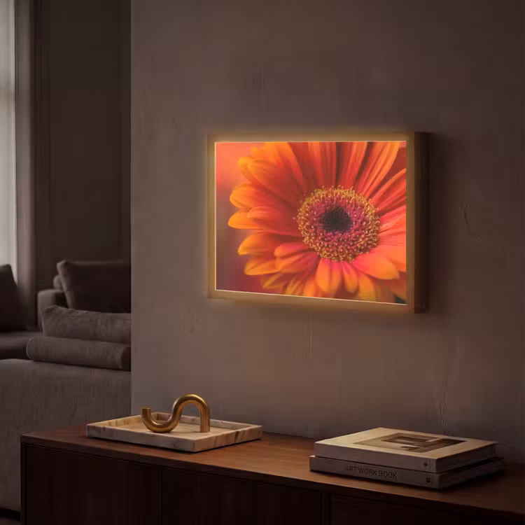 Oranje - Gerbera - Intens Light Box met batterij (Wandlamp) middel -sfeer1