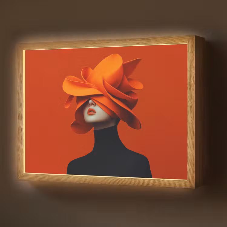 Oranje - Hoed - Vrouw Light Box met batterij (Wandlamp) middel -z3d_website