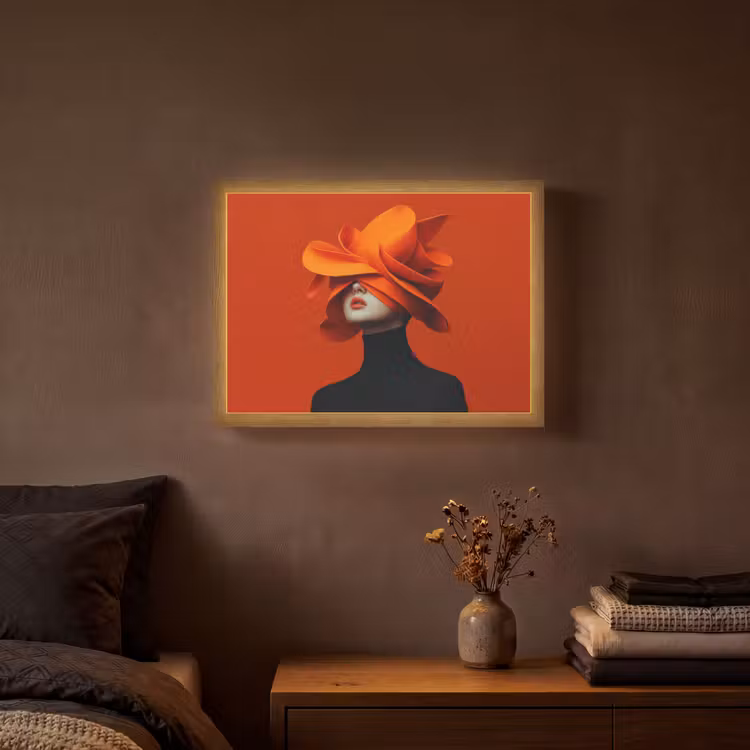 Oranje - Hoed - Vrouw Light Box met batterij (Wandlamp) middel -sfeer4