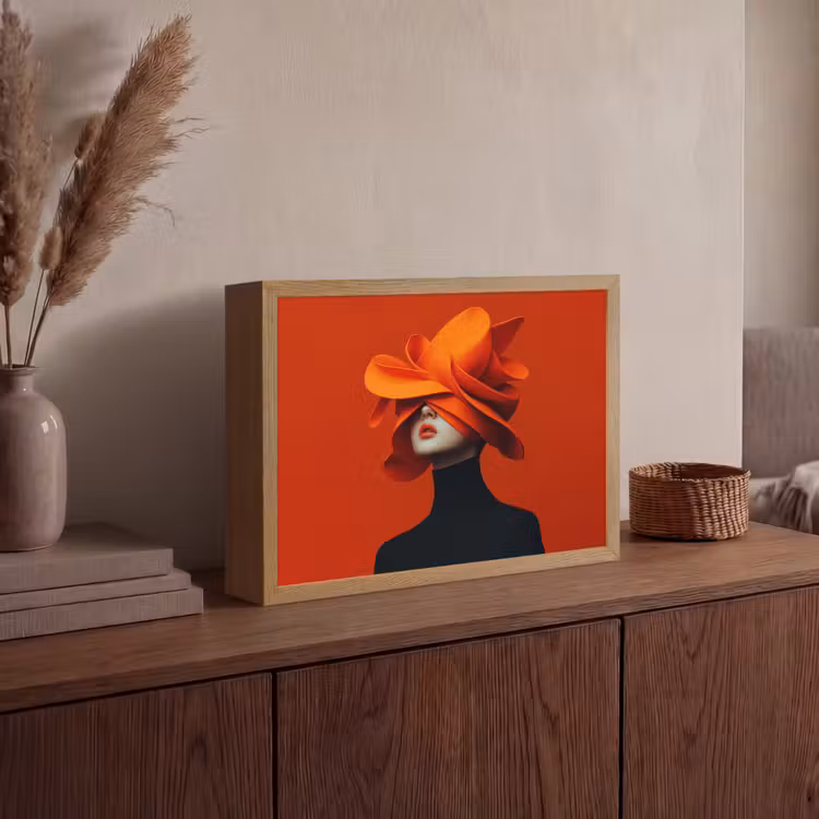 Oranje - Hoed - Vrouw Light Box met batterij (Wandlamp) middel -sfeer2