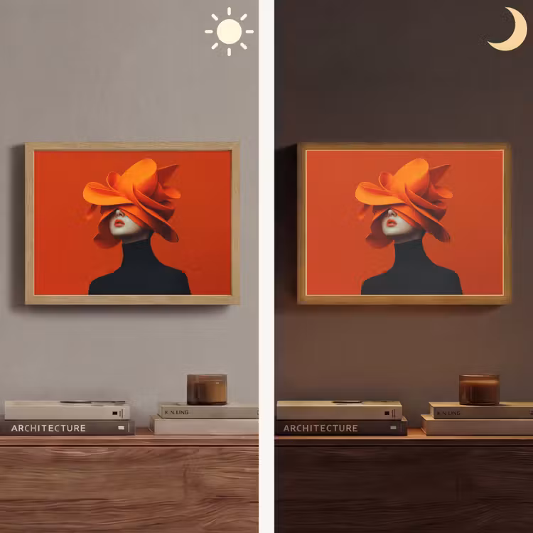 Oranje - Hoed - Vrouw Light Box met batterij (Wandlamp) middel -sfeer3