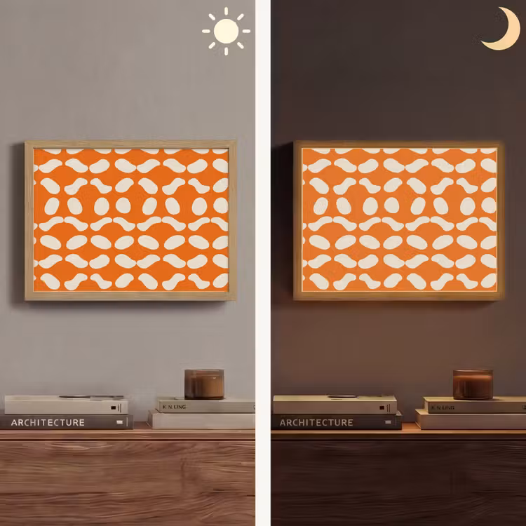 Oranje - Organische vormen - Wit Light Box met batterij (Wandlamp) middel 907 -sfeer3