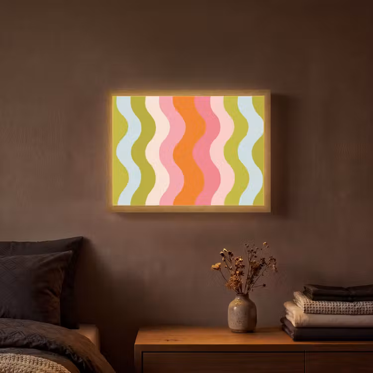 Banen - Golven - Kleurrijk - Verticaal Light Box met batterij (Wandlamp) middel -sfeer4