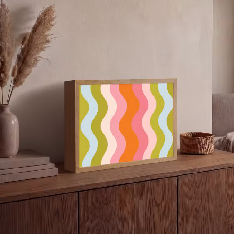 Banen - Golven - Kleurrijk - Verticaal Light Box met batterij (Wandlamp) middel -sfeer2
