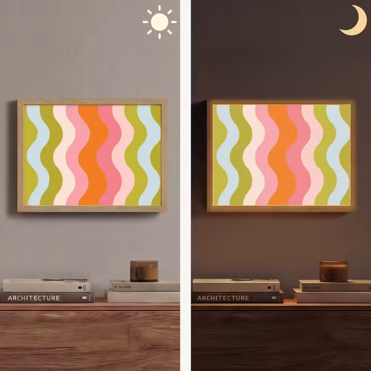 Banen - Golven - Kleurrijk - Verticaal Light Box met batterij (Wandlamp) middel -sfeer3